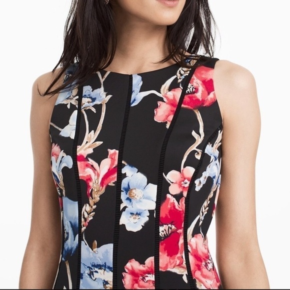 - NWT WHBM Black Pink Floral Print Scuba Fit N Flare Dress - Picture 3 of 13